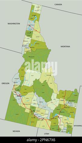 Highly detailed editable political map with separated layers. Idaho. Stock Vector