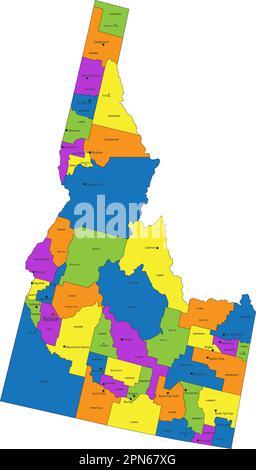 Colorful Idaho political map with clearly labeled, separated layers. Vector illustration. Stock Vector