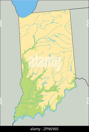 High detailed Indiana physical map. Stock Vector