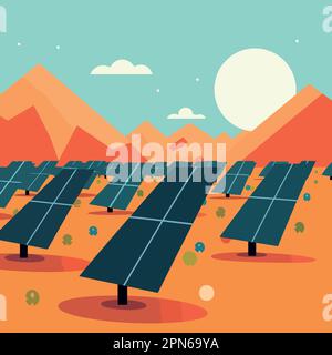 solar energy panels in a desert minimalist vector illustration Stock Vector