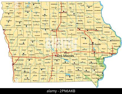 High detailed Iowa physical map Stock Vector Image & Art - Alamy