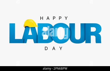 Happy Labour Day, 1st May lettering banner. Celebrating International Labor Day, blue text and yellow helment. Vector illustration Stock Vector