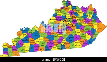Colorful Kentucky political map with clearly labeled, separated layers. Vector illustration. Stock Vector