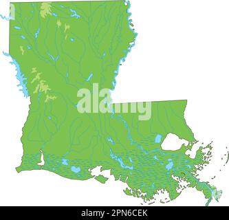 High detailed Louisiana physical map. Stock Vector