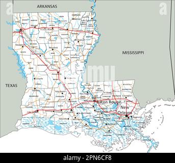 High detailed Mississippi road map with labeling Stock Vector