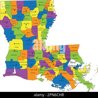 Colorful Louisiana political map with clearly labeled, separated layers ...