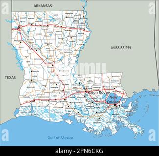 High detailed Louisiana road map with labeling. Stock Vector