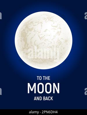 Futuristic space white planet poster background. Celestial body in deep blue sky. Cosmic party banner template. Vector illustration. Full Moon surface Stock Vector