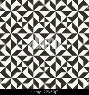 Black and white abstract geometric quilt pattern. High contrast geometric background with triangles. Simple colors - easy to recolor. Minimal backgrou Stock Vector