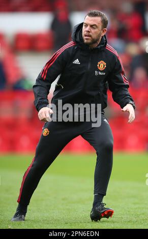 Nottingham, UK. 16th Apr, 2023. Charlie Owen Manchester Utd fitness coach during the Premier League match at the City Ground, Nottingham. Picture credit should read: Simon Bellis/Sportimage Credit: Sportimage/Alamy Live News Stock Photo
