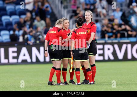 Sydney, Australia. 16th Apr, 2023. Referees shake hands before the match between Sydney and Western United at Allianz Stadium on April 16, 2023 in Sydney, Australia Credit: IOIO IMAGES/Alamy Live News Stock Photo