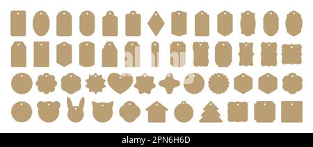 Big set of vector cardboard gift tags, name card, discount label. Templates for cookie cutters or vintage labels. Kraft paper or cardboard label for Stock Vector