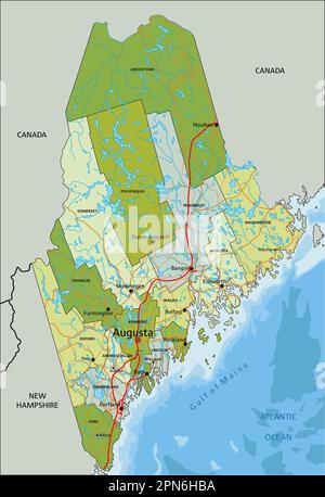 Highly detailed editable political map with separated layers. Maine Stock Vector