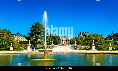 Fountain at the Grand Bassin Rond at Tuileries Garden in Paris, France Stock Photo