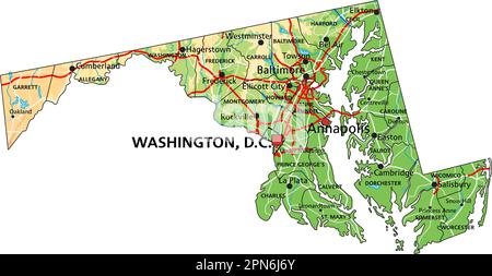 High Detailed Maryland Physical Map With Labeling Stock Vector Image   High Detailed Maryland Physical Map With Labeling 2pn6j6y 