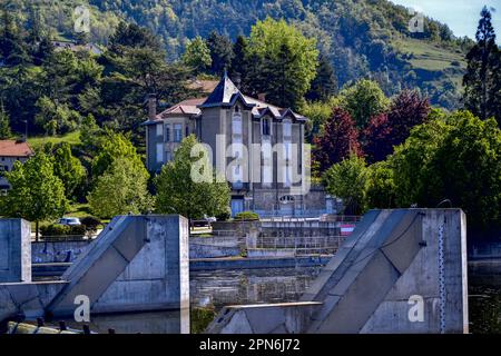 Brives-Charensac, France - May 5th 2019 : Nice point of view of this city close to Le Puy-en-Velay. It's built in the area of old volcanoes. Stock Photo