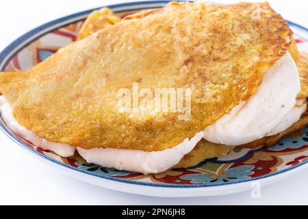 Traditional Venezuelan beef cachapa isolated on white background Stock Photo