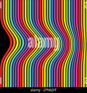 Abstract lines with a push effect. It looks as is something pushes the lines to the right. Rainbow colors with black. Stock Vector