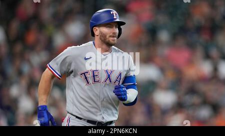 Texas Rangers' Leody Taveras runs up the first base line against the  Houston Astros during the fifth inning of a baseball game Sunday, April 16,  2023, in Houston. (AP Photo/David J. Phillip