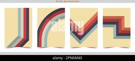 70s Vintage Color Backgrounds Set, Groovy hippie 70s backgrounds. Waves, swirl, twirl pattern Stock Vector
