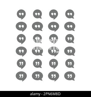 Message bubble and quotation mark vector icon set. Chat balloon and quotes symbol. Stock Vector