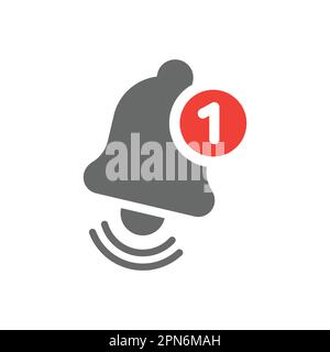 Ringing bell with red notification vector icon. Simple fill glyph symbol. Stock Vector