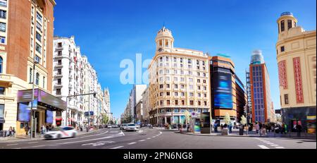 Crossroads on the Plaza del callao in Madrid, Spain. Stock Photo