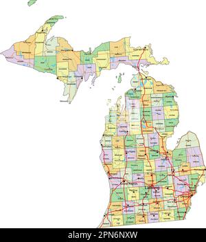 Michigan - Highly detailed editable political map Stock Vector Image ...