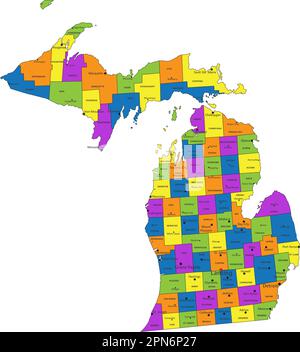 Colorful Michigan political map with clearly labeled, separated layers. Vector illustration. Stock Vector