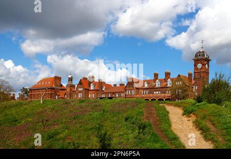 A view of HM Prison from St James Hill on Mousehold Heath overlooking the City of Norwich, Norfolk, United Kingdom. Stock Photo