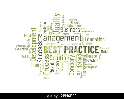 Word cloud background concept for Best Practice. Quality improvement with development idea strategic result. vector illustration. Stock Vector