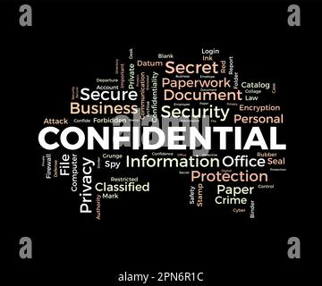 Word cloud background concept for Confidential. Secret information authority, privacy important of departure document. vector illustration. Stock Vector