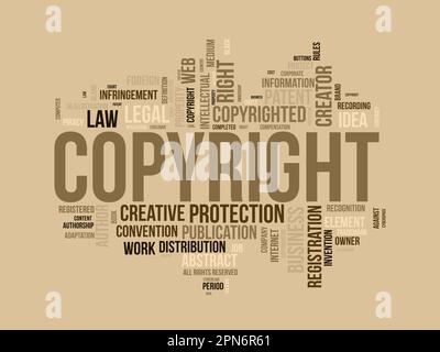 Word cloud background concept for Copyright. Intellectual property, legal trademark owner of business right. vector illustration. Stock Vector