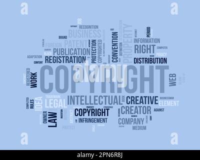 Word cloud background concept for Copyright. Intellectual property, legal trademark owner of business right. vector illustration. Stock Vector