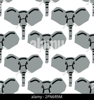 Seamless pattern with Elephant head illustration in minimalist cutting style on white background Stock Vector