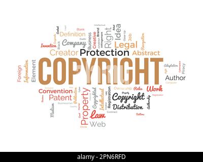 Word cloud background concept for Copyright. Intellectual property, legal trademark owner of business right. vector illustration. Stock Vector