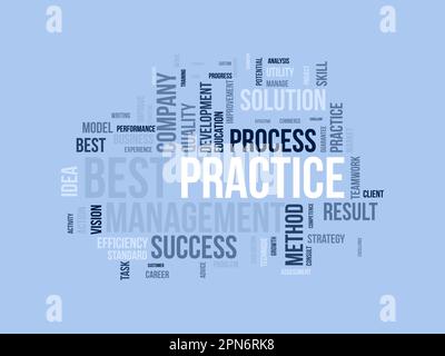 Word cloud background concept for Best Practice. Quality improvement with development idea strategic result. vector illustration. Stock Vector
