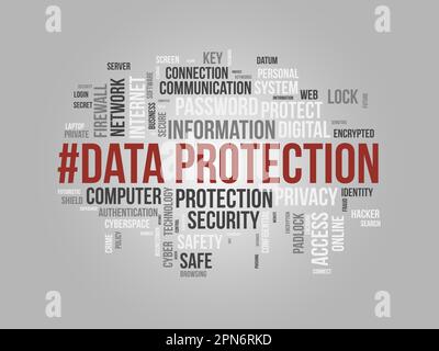 Word cloud background concept for Data protection. Digital security, network technology encryption of cyber cloud safety. vector illustration. Stock Vector