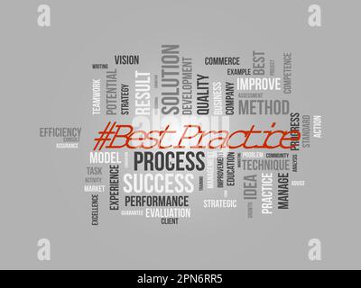 Word cloud background concept for Best Practice. Quality improvement with development idea strategic result. vector illustration. Stock Vector
