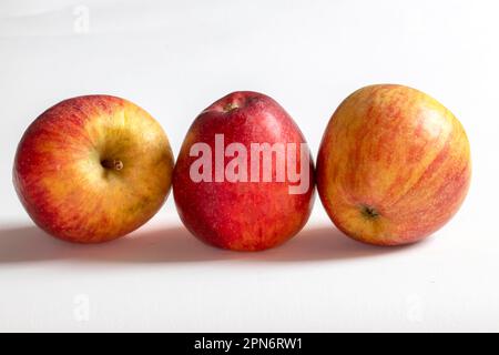 Two-colored apples in a row on a white background Stock Photo