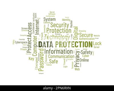 Word cloud background concept for Data protection. Digital security, network technology encryption of cyber cloud safety. vector illustration. Stock Vector