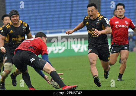 Suntory Sungoliath's Seiya Ozaki during the Japan Rugby League One 2022-23 match between Yokohama Canon Eagles and Tokyo Suntory Sungoliath at Nissan Stadium in Kanagawa, Japan on April 15, 2023. (Photo by AFLO) Stock Photo