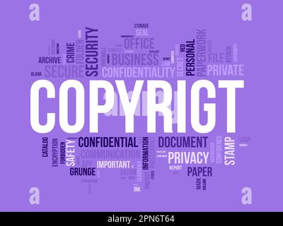 Word cloud background concept for Copyright. Intellectual property, legal trademark owner of business right. vector illustration. Stock Vector
