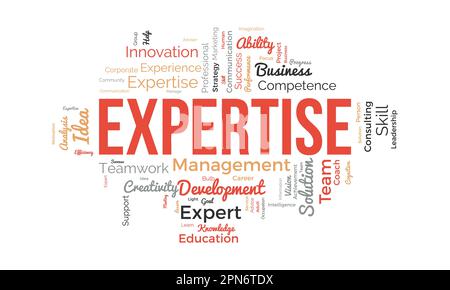 Word cloud background concept for Expertise. Business success performance, expensive skill competence of career achievement. vector illustration. Stock Vector