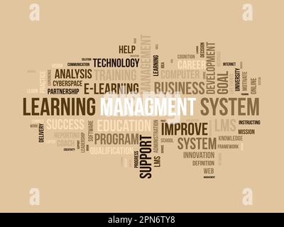 Word cloud background concept for Learning Management System(LMS). Business development goal, analysis of success knowledge improvement. vector illust Stock Vector