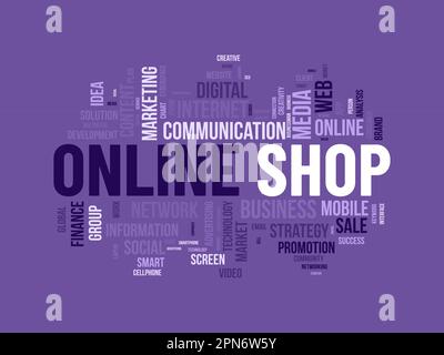 Word cloud background concept for Online shop. Growth your retail or e-commerce business with digital online marketing system. vector illustration. Stock Vector