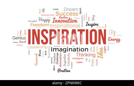 Word cloud background concept for Inspiration. Creative innovation, intelligence imagination idea of business vision. vector illustration. Stock Vector