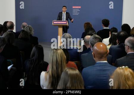 Prime Minister Rishi Sunak giving a speech on education at London Screen Academy in London. The Prime Minister is announcing an expert-led review into how to carry out his plan to ensure all pupils in England study some form of maths up to the age of 18, without making maths A-Level compulsory. Picture date: Monday April 17, 2023. Stock Photo