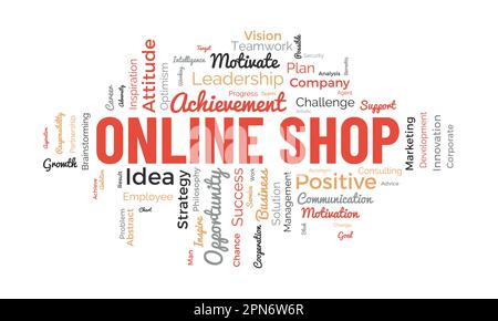 Word cloud background concept for Online shop. Growth your retail or e-commerce business with digital online marketing system. vector illustration. Stock Vector