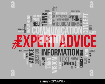Word cloud background concept for Expert advice. Service support help with expert opinion guidance. vector illustration. Stock Vector
